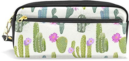 WowPrint Cactus Flower Pencil Cases Large Capacity Zipper PU Leather Pencil Pouch Bag Multifunctional Stationery Cosmetic Makeup Bags