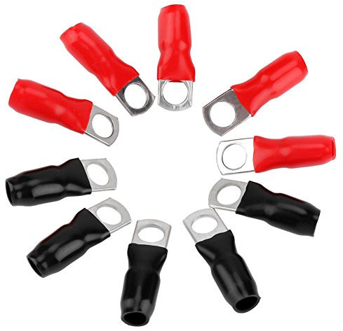 Copper Terminal Lugs Kit, 10 Pcs 1/0 Gauge Copper Terminal Ends Kit for Medium Size Vehicle Ring Terminal Wire Connector #4 - Red Black