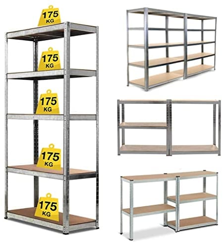 DayPlus Lagerregal Metall Steckregal 170x75x30cm Standregale 5 soliden Böden MDF Werkstattregale Höhenverstellbar Kellerregal 875kg Traglast Garagenregal - Verzinkt