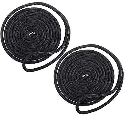 FreeTec 2tlg Bootsseil Boot Fenderleine Nylon Dockline Festmacherleine Fenderseil mit Auge 12mm Durchmesser 6m lang Schwarz