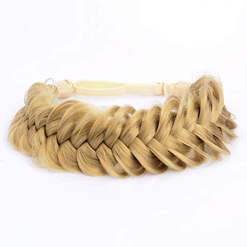 BOBIYA Chaotisch breit 2 Stränge Kunsthaar geflochtenes Stirnband Klassisches klobiges geflochtenes Stirnband elastisches Stretch-Zopf-Haarband für Frauen Mädchen (Honigblond)