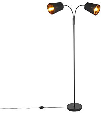 Qazqa Modern Stehleuchte, Stehlampe - Carmen - Schwarz, max. 25W, Geeignet für LED, 2-flammig, 160cm, Ideal als Wohnzimmerlampe