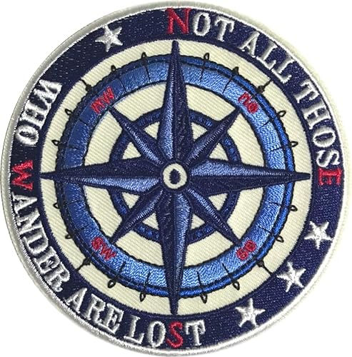 PatchClub Aufnäher Not All Those Who Wander Are Lost, 8,9 cm, Kompass, Wandern, Abenteuer, Outdoor, cooler bestickter Aufnäher (zum Aufbügeln/Aufnähen)