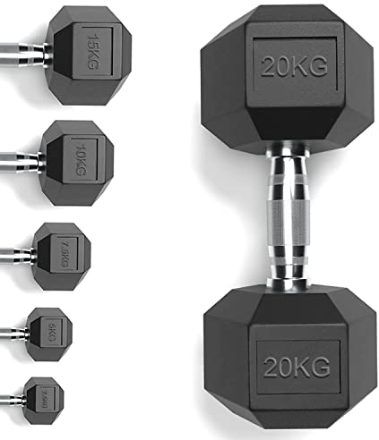 Gallant Dumbbells Set - Rubber Coated Chrome Handle Hexagonal Cast Iron Hex Weights Dumbbells Set for Bodybuilding Fitness Training Home Gym Equipment (2 x 7.5kg)