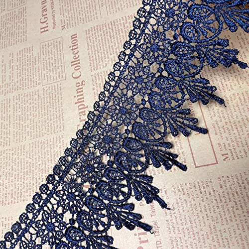 Little lane lace 9 cm Breite Europa Chips Muster Inelastische Stickerei Spitzenbesatz, Vorhang Tischdecke Slipcover Braut Selbermachen-Kleidung/Zubehör (1,8 Meter in einem Paket) (dunkelblau)