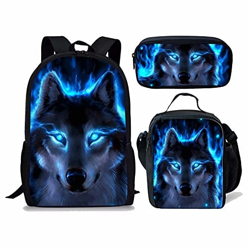 chaqlin Rucksack für Jungen, Jungen, Jugendliche, langlebig, 43,8 cm (17 Zoll), Schulbücher, Wolf Print, Neon Blue Wolf, Einheitsgröße, Classic
