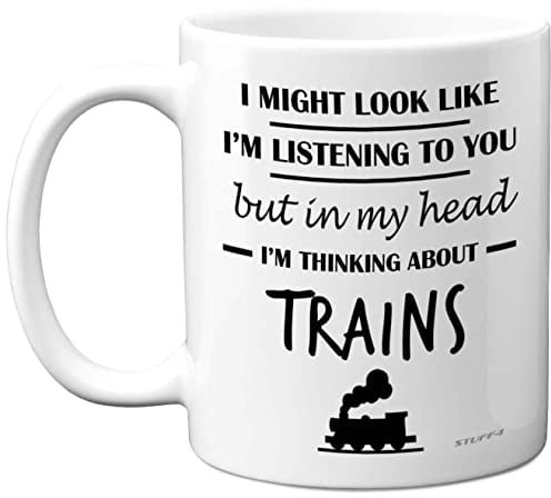 Stuff4 Steam Train Gifts for Men - in My Head I'm Thinking About Trains Mug - Funny Gifts for Spotting Enthusiasts, Spotter 11oz Ceramic Dishwasher Safe Premium Mugs Novelty Cup