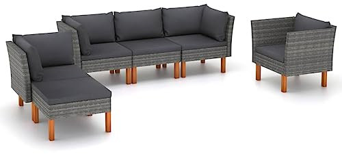 vidaXL 6-TLG. Garten-Lounge-Set Poly Rattan und Eukalyptusholz Grau