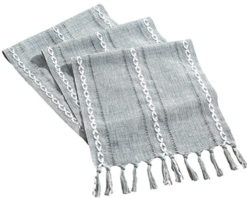 rismart Rustikaler Tischläufer Tischdecke mit Quaste Hohlnähte Landhausstil Staubig Blau,32 x 160 cm