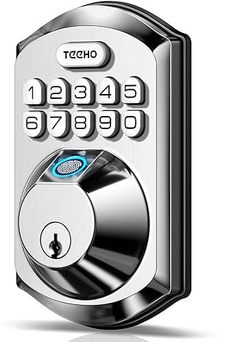 TEEHO TE002 Fingerprint Door Lock - Keyless Entry Door Lock - Electronic Keypad Deadbolt Lock - Smart Locks for Front Door - Door Lock with Code - Auto Lock - Easy Installation - Satin Nickel