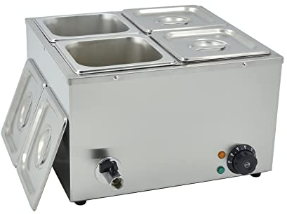 TAIMIKO Scaldavivande professionale bagnomaria elettrico per buffet in acciaio inossidabile da 1500W, 220V, dotato di 4 ciotole 1/6