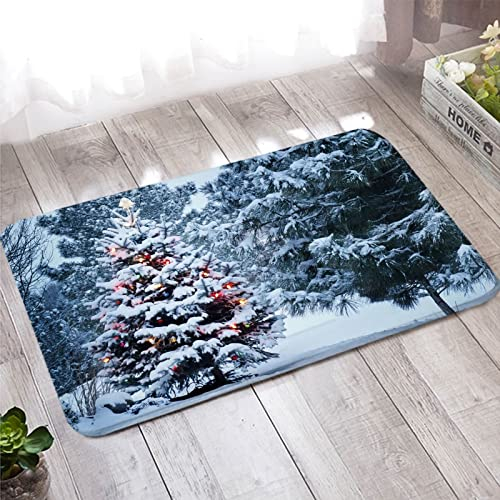 Banemi Fußmatte Außen, Teppich Flauschig 40X60cm Weiß Schnee Weihnachtsbaum Willkommen Matten Heimtextilien