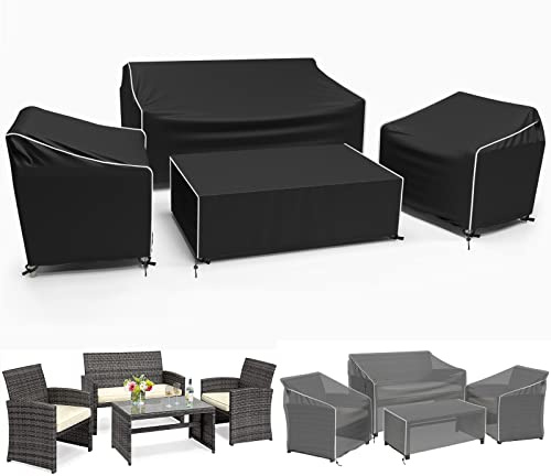 Gasadar Abdeckung für Gartenmöbel, wasserdicht, 4 Stück, Terrassenmöbelabdeckungen für Terrasse, Zweisitzer, Stuhl und Couchtisch, strapazierfähig, 600D, Schwarz