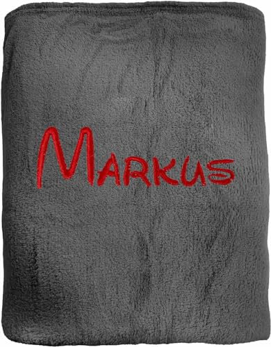 KDO MAGIC - Personalisierte Decke - Gestickter Vorname - Fleecedecke Bestickt - 125x130 cm - Geschenkidee für den Muttertag, Weihnachten (Anthrazit)