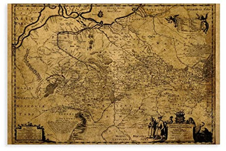 FISH DRAGATE Vintage-Karte Ukraine 1650 Poster Leinwand Poster Wandkunst Dekor Druck Bild Gemälde für Wohnzimmer Schlafzimmer Dekoration Rahmen Stil 30 x 45 cm