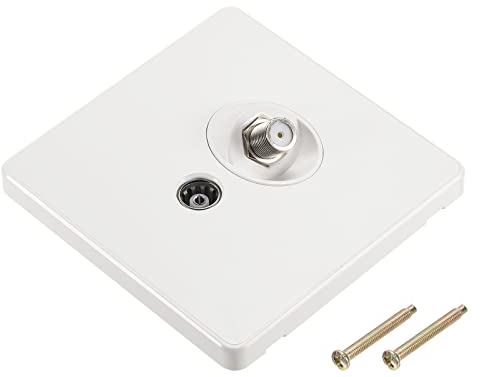 sourcing map TV Aerial Socket Wall Plate Outlet Satellite White PC 88mm x 86mm for Coaxial Cable Lead