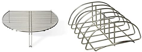 Kamado Joe KJ SCS Stainless Steel Classic Grill Expander & KJ-RR, Non-Stick Stainless Steel BBQ Rib Rack, Holds 6 Ribs, Easy Clean Up, Coating Free.