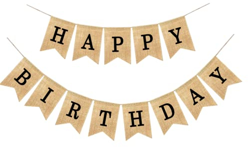 Aurasky Happy Birthday Girlande Sackleinen, Geburtstag Vintage Leinen Banner, Geburtstag Wimpelkette für Babydusche Geburtstag Party DIY Dekoration