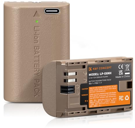 K&F Concept LP-E6NH Battery, 2 Pack Replacement Batteries with USB C 2.5H Fast Charging for Canon R7 R6 R5 EOS 90D/80D/70D/5D Mark II III IV/5DS SR/6D/6D Mark II Cameras, 2250mAh