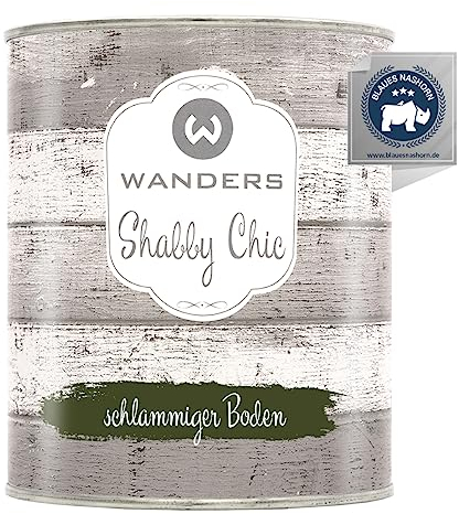 Wanders Shabby Chic Kreidefarbe 750 ml - Schlammiger Boden/Dunkles Olivgrün - Küchenmöbellack und Möbelfarbe ohne Schleifen. Chalk Paint, für Holz & mehr. Hohe Deckkraft, schnell trocknend