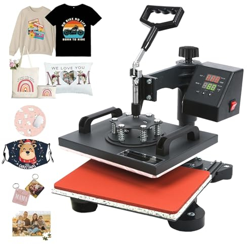 Multifunctional Heat Press Machine, 30×25cm Professional HeatPress 1000W, 360 Degree Swivel Heat Press Machine for T Shirt Mug Plate Bag Mouse Pad More