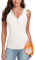 WOWENY Damen Tank Top mit Spitze Thermo Ärmellose Winter Thermohemd V-Ausschnitt Warme Vest Unterhemd Camisole Unterwäsche Fleece Shirt,Weiß,M