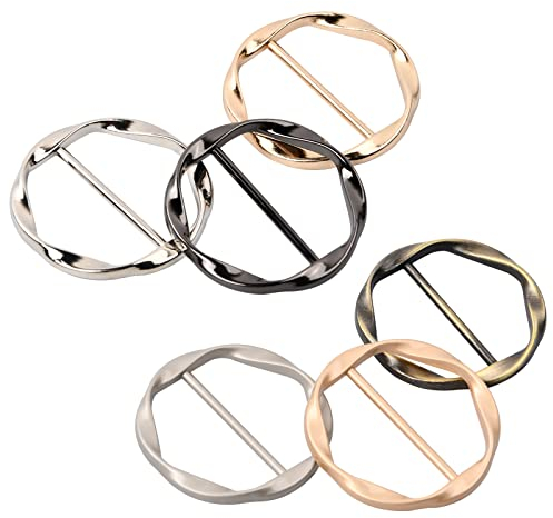 6 Pièces Femmes Mode Ronde T-shirt Soie Écharpe Anneau Clips Clip Anneau pour T-Shirt en Métal Boucle d'Écharpe Boucle à Clip Ronde pour Vêtements