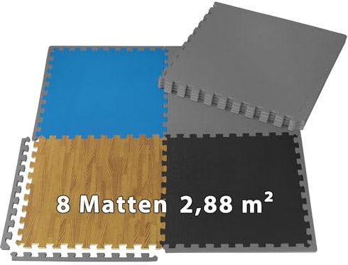 ALPIDEX 8 Pièces Tapis Protection Sol 60x60x1 cm Matelas Puzzle 2,88 m² EVA Caoutchouc Tapis Bordures Antidérapant Tatami Fitness Sport Dalle Mousse Gym Garage Piscine Isolation, Couleur:Grey