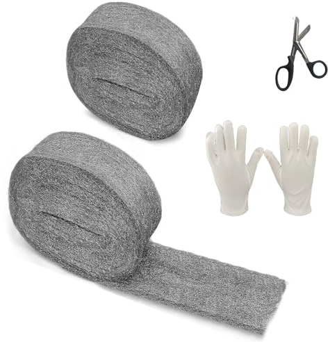 2Pack Steel Wool for Mice Control, 3 Meter Pack 0000 Steel Wool DIY Gap Blocker Gap Filler for Home & Garage Kit for Keeps Mice & Rodents Away, Removing Paint, Varnish, Rust (2 Pack)