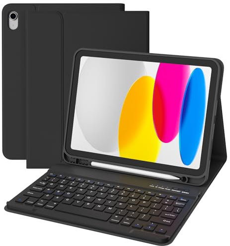 TQQ Keyboard Case for iPad A16 11th Generation 2025 and 10th Generation 2022 (11/10.9 inch), Detachable Bluetooth Keyboard Cover with Pencil Holder for iPad 11/10 Gen, UK Layout
