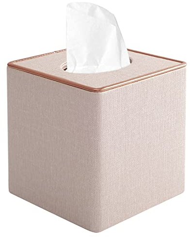 XNONE Leder Taschentücher Box Quadratisch - Kosmetiktücher Organizer, Serviette Taschentuchspender Halter, Tissue Holder für Kommode, Badezimmer, Autos, Büro Dekor, Beige