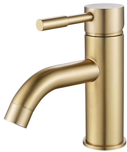 Rubinetto da Bagno, F-DEEN Miscelatore Monocomando Rubinetto per Bagno Lavabo,Acqua Fredda e Calda, Oro Spazzolato