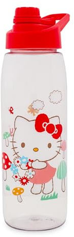 Silver Buffalo Sanrio Hello Kitty - Botella de agua de hongos con tapa de asa a rosca | Jarra deportiva de plástico grande | Capacidad para 28 onzas