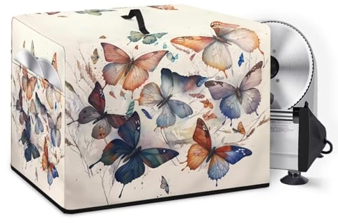 NETILGEN Housse de trancheuse à viande résistante aux taches avec sac de rangement pour lame en acier inoxydable, brosse, autres accessoires, beige papillon