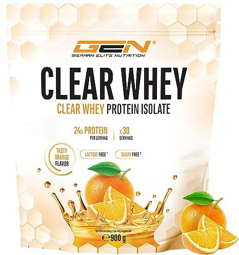 Clear Whey Isolate Protein Shake - Shake Protéiné Fruité & Rafraîchissant - Isolat de Protéines de Lactosérum de haute Qualité (900g, Orange Fraîche)