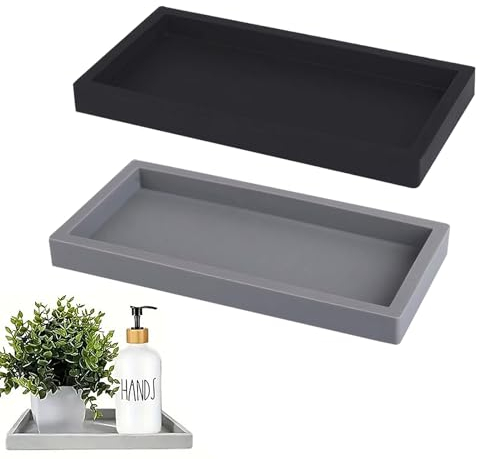 Bandeja de baño con 2 piezas, bandeja decorativa, rectangular, bandeja de almacenamiento, bandeja pequeña, bandeja decorativa, bandeja de silicona para lavabo, bañera, fregadero de cocina e inodoro