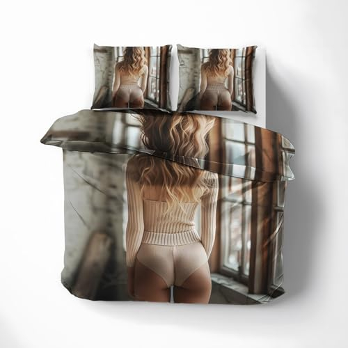 QEODAH Bettwäsche 135x200 Sexy Frau - Nackte Fraun Bettbezug 135 x 200 2er Set - Wendebettwäsche & Kissenbezug 80x80 cm - Weiche Mikrofaser Bettwäsche-Sets mit Reißverschluss - Schlafzimmer Bett Deko