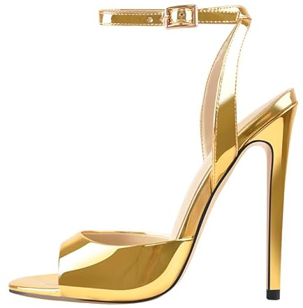 blingqueen Damen Peeptoe Sandaletten Lack Sandalen High Heels Runde Zehen Stiletto Absatz Gold 43 EU