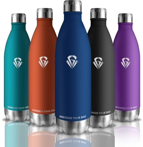 Grsta Botella Agua, Botella Agua Acero Inoxidable sin BPA, Botella Gimnasio 1 litro a Prueba de Fugas, Botella Agua Gimnasio, Mantiene 24H Frio/12H Calor, para Senderismo, Yoga, Cámping, Azul Oscuro