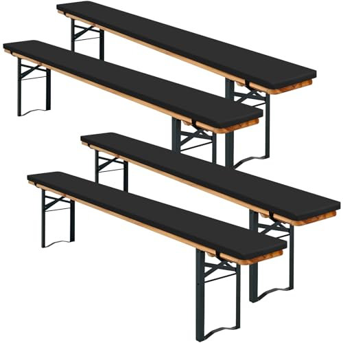 Teruntrue 4 Stück Bierbankauflagen, Bierbank Auflage 220x25x2cm bierzeltgarnitur Auflage, Waschbare bierbankauflagen für Biertisch & Party Festzeltgarnitur(Schwarz)