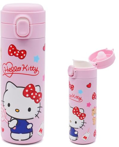 Kitty Botella Termica,420ML Kawaii Botella Agua Acero Inoxidable Botella agua Niños, Reutilizable Botella de Agua para Niños, a Prueba de Fugas, para Deporte Gimnasio Viaje Colegio,KT