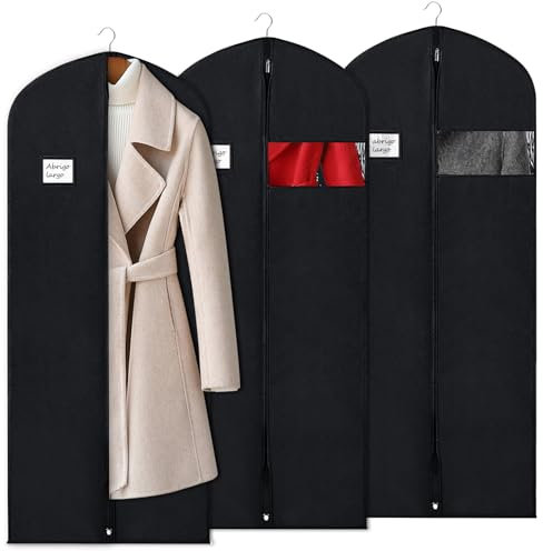 BOMEI PACK Schwarz Kleidersack Kleiderhülle Abdeckungen,atmungsaktiv, 60cmx160cm,3er-Pack,Kleidersäcke, mit transparentem Fenster und Reißverschluss staubdicht, für Anzug, Mantel, Jacke