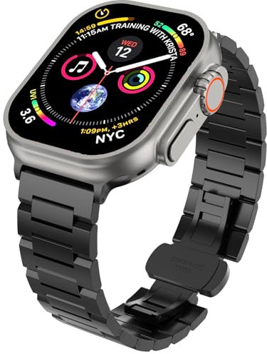 Cinturino Compatibile con Apple Watch Ultra/Ultra 2, Ricambio in metallo per iWatch 10 9 8 7 6 5 4 3 2 1 Serie SE Cinturini regolabile per Apple Watch Band 49mm 46mm 45mm 44mm 42mm Uomo, Nero