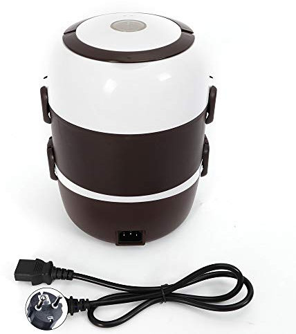 PUDLOR Elektrische Lunchbox, 3 Schichten Heatbox 360° Heizung Mit Dampf Lunchbox 2l Essenwärmer Warmhalter Speisenwärmer, für Lastwagen, Camping Und Büros(Braun)