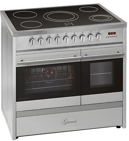 GURARI Cuisinière électrique GCH E 912 DF X Cuisinière vitrocéramique 90 cm inox Range Cooker Four électrique double
