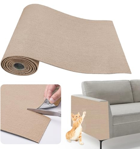 Janety kratzmatte Katze,200cm*40cm DIY Trimmbar Selbstklebende Teppich, Kletter Katzenkratzer,Teppich für Katzen, kantenschutz Couch Katze für Möbel Türen（Khaki）