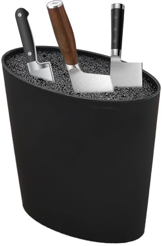 BEAHING Black Knife Block, 6x8in Knife Block, Rust/Corrosion-Resistant Stable Knife Holder with Drain Holes Keeping Sharp Oval-Shaped Knife Rack for Ceramic Knives, Steak Knives (Knife Not Included)