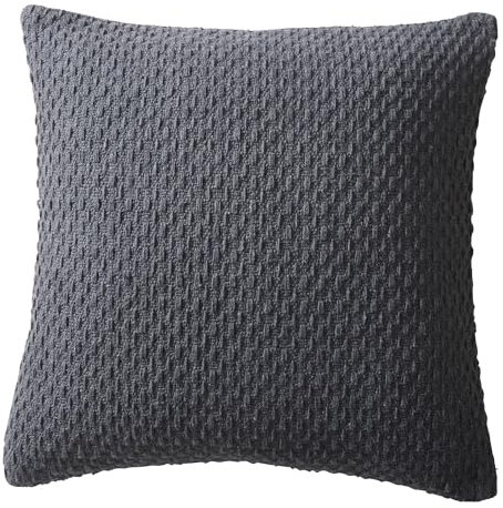 Drift Home - Cojín de carbón (43 x 43 cm) - Algodón Reciclado sostenible - Relleno/Relleno Incluido - Cojín Tejido carbón con Relleno - Cojín Texturizado/Tejido carbón - Manta a Juego Disponible