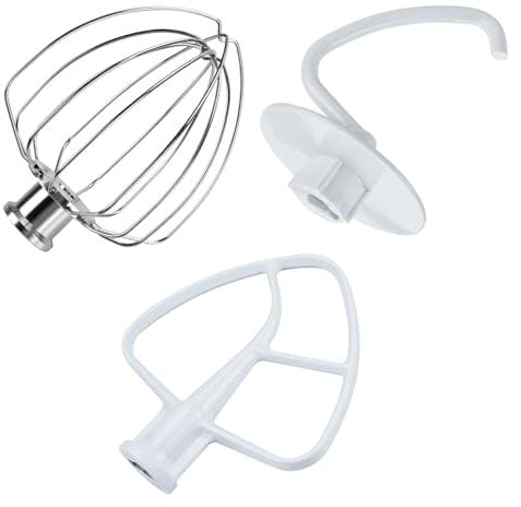 MMOBIEL Juego de Accesorios de 3 Piezas para KitchenAid 4.5-5 Cuartos Tilt-Head Batidoras Serie Artisan & Classic Aluminio K45 Batidor, Batidora Plana y Gancho de Masa - Sólo Lavar a Mano