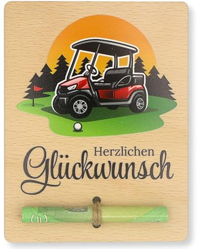 ZUKLA Verpackung für Geldgeschenke Golf 13 x 10 cm - Geschenk für Golfer - bunter Druck Geldgeschenk Verpackung Holz - Golf Geschenke für Männer - Handmade